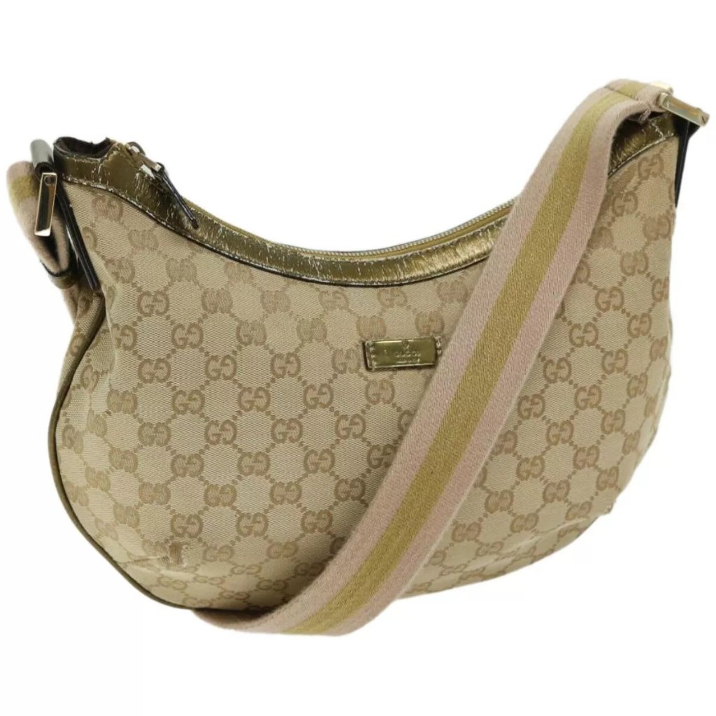 Gucci Gg Canvas Sherry Line Shoulder Bag Gold Beige Pink